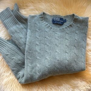 Polo Ralph Lauren Cashmere Crewneck Cable Cableknit Sweater Light Blue